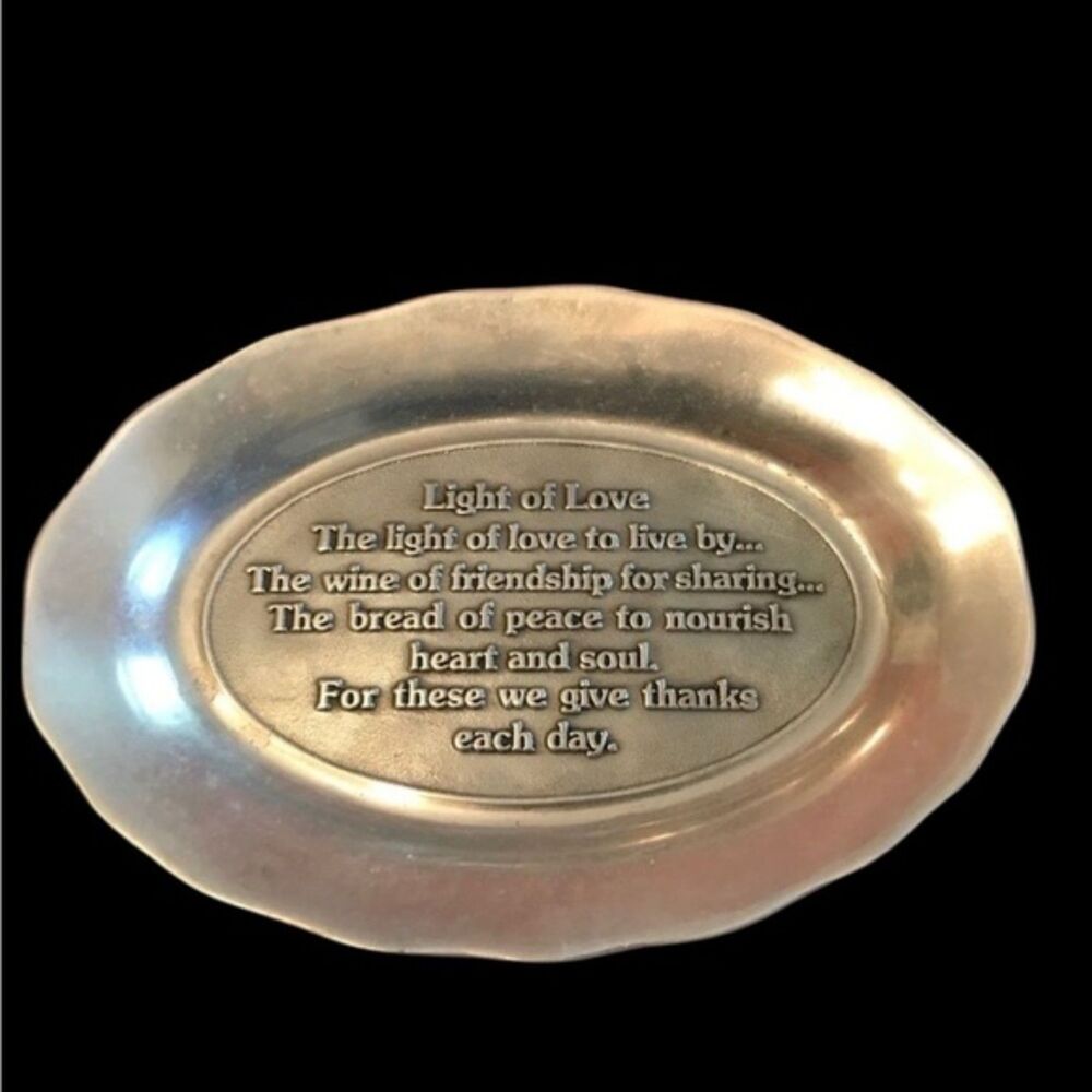 Vintage Pewtarex Pewter Light of Love Bread Plate Platter Serving Dish Blessings